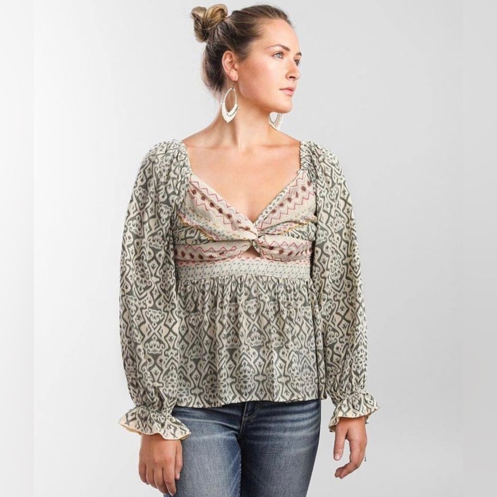 Angie Peplum The Summit Boho Keyhole Blouse Size L